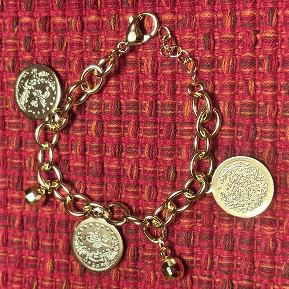 Jewelry - Coin Charm Bracelet with Beads - 18k Gold Plated
